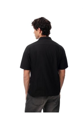 Camisa Manga Corta Regular Algodón Negra Hombre Negro