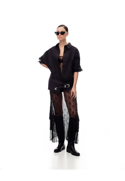 Vestido Largo Encaje Negro Mujer Negro