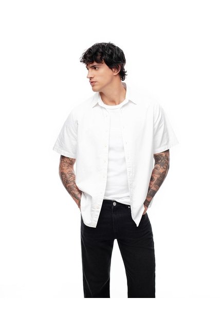 Camisa Manga Corta Regular Algodón Blanca Hombre Blanco