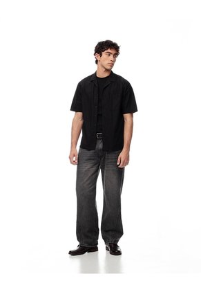 Camisa Manga Corta Regular Algodón Negra Hombre Negro