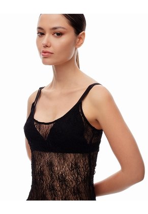 Vestido Largo Encaje Negro Mujer Negro