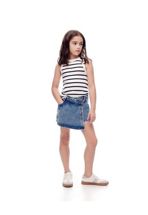 Camiseta Esqueleto Slim Rib Algodón Rayas Niña Blanco