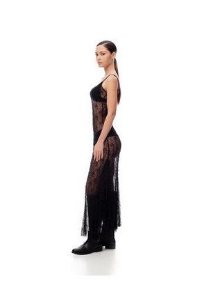 Vestido Largo Encaje Negro Mujer Negro