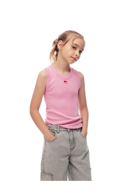 Camiseta Esqueleto Slim Rib Algodón Rosa Niña Rosa