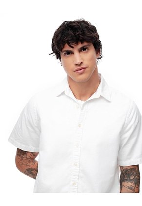 Camisa Manga Corta Regular Algodón Blanca Hombre Blanco
