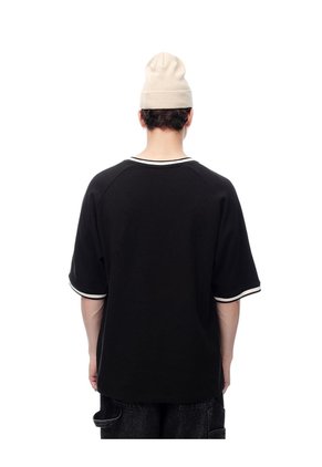 Camiseta Regular Algodón Negra Bordada Hombre Negro