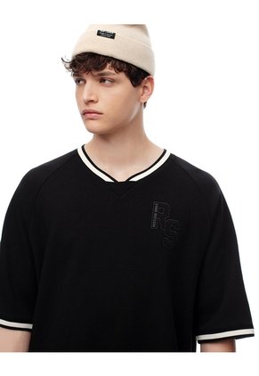 Camiseta Regular Algodón Negra Bordada Hombre Negro