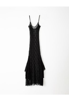 Vestido Largo Encaje Negro Mujer Negro
