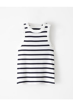 Camiseta Esqueleto Slim Rib Algodón Rayas Niña Blanco