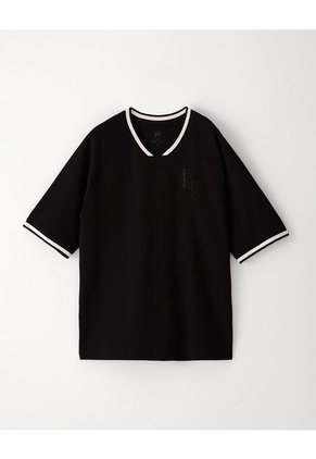 Camiseta Regular Algodón Negra Bordada Hombre Negro