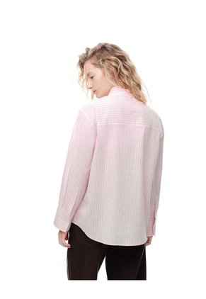 Camisa Manga Larga Regular Rayas Mujer Rosa