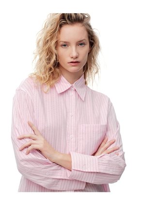 Camisa Manga Larga Regular Rayas Mujer Rosa