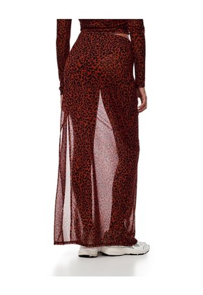 Falda Larga Tiro Medio Tull Print Mujer Rojo
