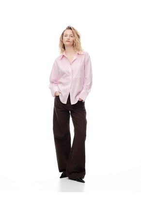 Camisa Manga Larga Regular Rayas Mujer Rosa