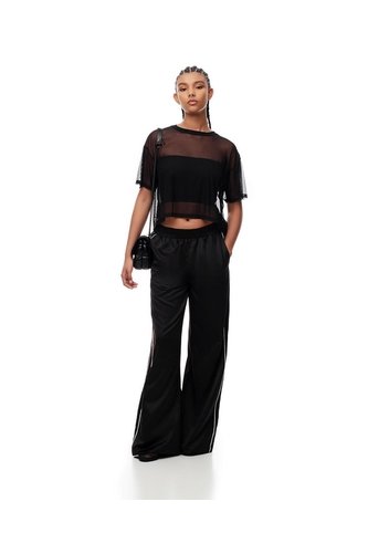 Pantalón Wide Leg Tiro Alto Negro Mujer Negro Gef