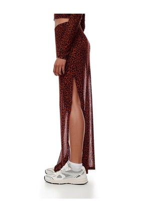 Falda Larga Tiro Medio Tull Print Mujer Rojo