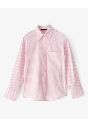 Camisa Manga Larga Regular Rayas Mujer Rosa