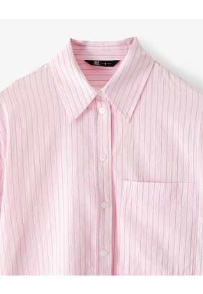 Camisa Manga Larga Regular Rayas Mujer Rosa