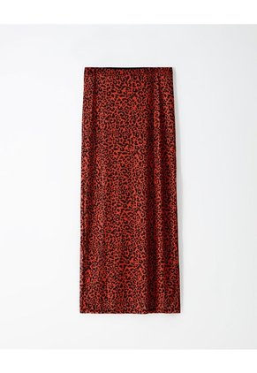 Falda Larga Tiro Medio Tull Print Mujer Rojo