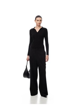 Camibuzo Tipo Polo Slim Tejido De Punto Negro Mujer Negro