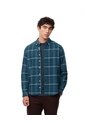 Camisa Manga Larga Regular Algodón Cuadros Hombre Azul de Gef