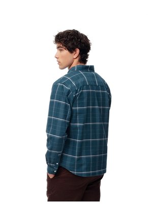 Camisa Manga Larga Regular Algodón Cuadros Hombre Azul