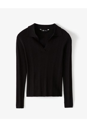 Camibuzo Tipo Polo Slim Tejido De Punto Negro Mujer Negro
