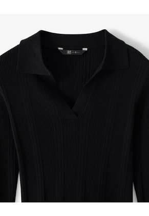 Camibuzo Tipo Polo Slim Tejido De Punto Negro Mujer Negro