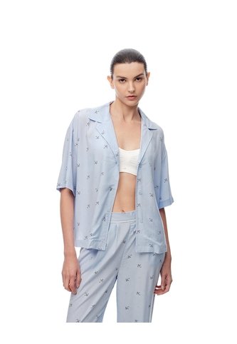 Camisa Relax Manga Corta Estampada Mujer Azul Gef