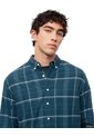 Camisa Manga Larga Regular Algodón Cuadros Hombre Azul de Gef