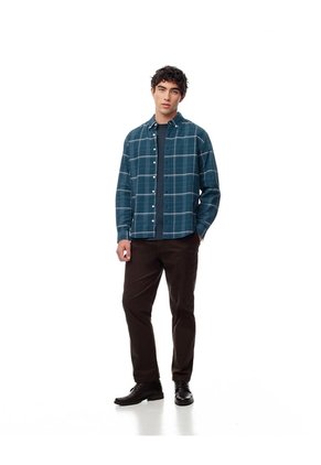 Camisa Manga Larga Regular Algodón Cuadros Hombre Azul