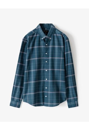 Camisa Manga Larga Regular Algodón Cuadros Hombre Azul