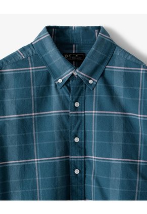 Camisa Manga Larga Regular Algodón Cuadros Hombre Azul