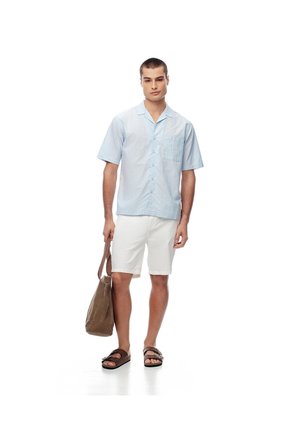 Camisa Manga Corta Regular Algodón Azul Hombre Azul