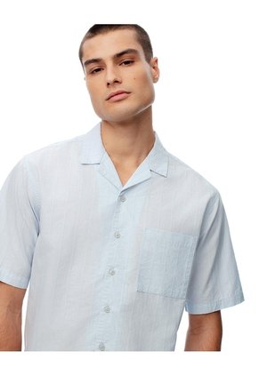 Camisa Manga Corta Regular Algodón Azul Hombre Azul