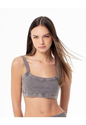 Top Soporte Medio Rib Gris Mujer Gris