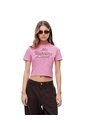 Camiseta Crop Slim Algodón Rosa Estampada Mujer Rosa de Gef