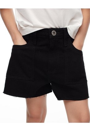 Short Tiro Medio Denim Negro Niña Azul