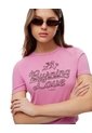 Camiseta Crop Slim Algodón Rosa Estampada Mujer Rosa de Gef