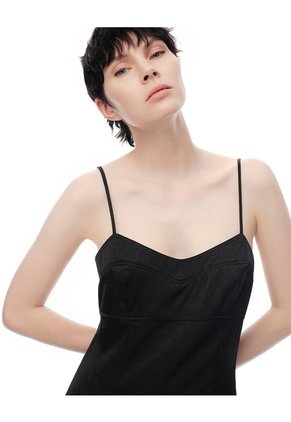 Vestido Midi Satinado Negro Mujer Negro
