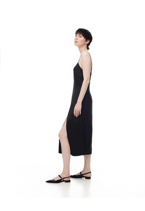 Vestido Midi Satinado Negro Mujer Negro