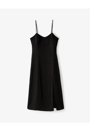 Vestido Midi Satinado Negro Mujer Negro