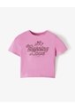 Camiseta Crop Slim Algodón Rosa Estampada Mujer Rosa de Gef