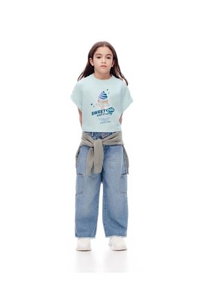 Camiseta Regular Algodón Verde Estampada Niña Rosa