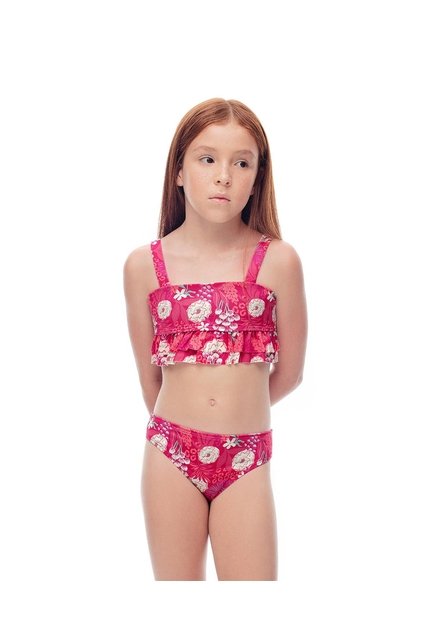 Vestido De Baño 2 Piezas Estampado Niña Rosa