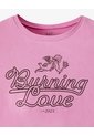 Camiseta Crop Slim Algodón Rosa Estampada Mujer Rosa de Gef