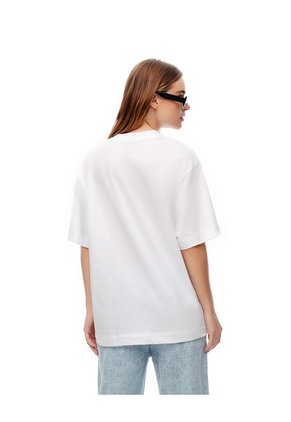 Camiseta Oversize Algodón Blanca Estampada Mujer Blanco