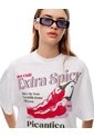 Camiseta Oversize Algodón Blanca Estampada Mujer Blanco de Gef