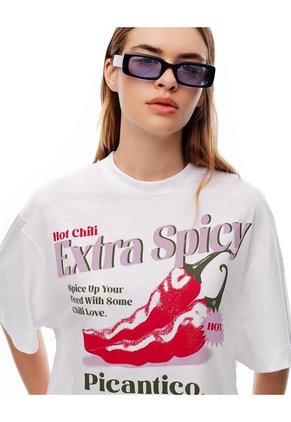 Camiseta Oversize Algodón Blanca Estampada Mujer Blanco