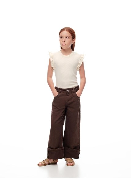 Jean Wide Leg Tiro Medio Café Niña Cafe